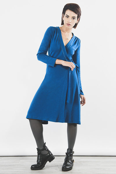 Outsider wrap dress merino wool in teal - Outsider Fashion Outsider wrap dress merino wool in teal - Outsider Fashion