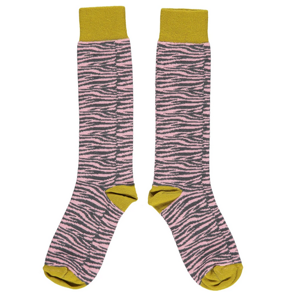 Organic cotton zebra stripe socks in grey, pink and lime