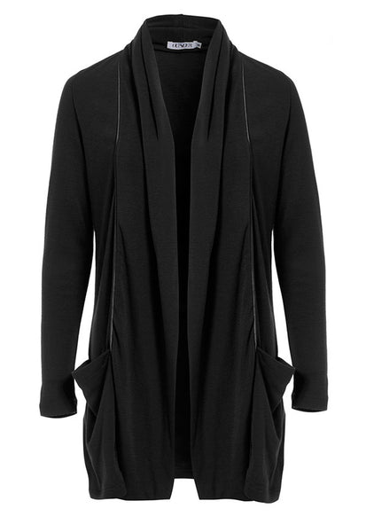 Outsider merino wool satin detail cardigan in black