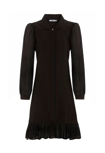 Outsider silk shirt dress with georgette sleeves in black