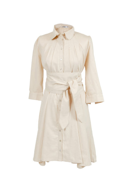 Outsider pleat neck shirt dress in natural colour cotton *Last one left in size XS*