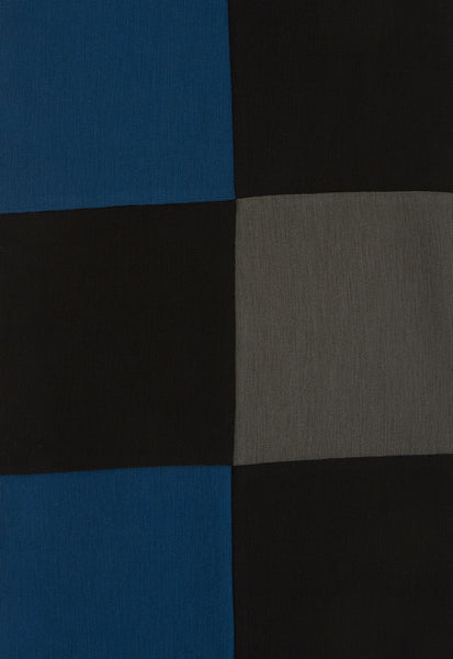 Outsider merino wool patchwork scarf in teal, grey and black