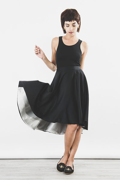 Outsider swing skirt in black organic wool